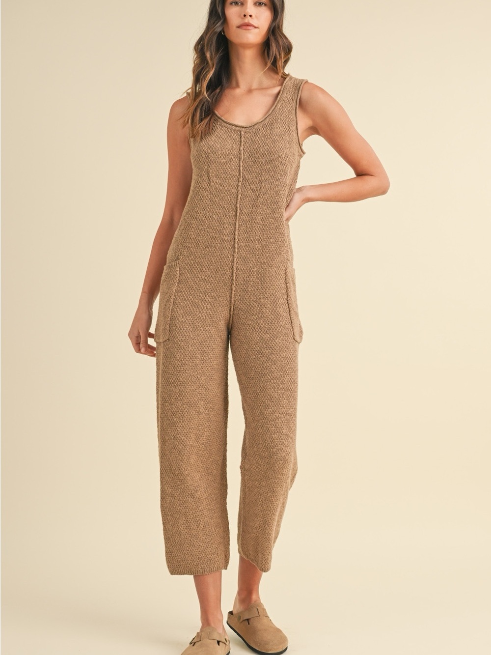 NWT Textured Jumpsuit in Camel
